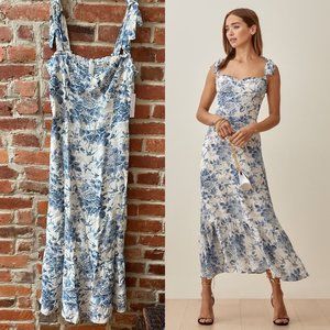 Reformation Blue and White Floral Midi Dress